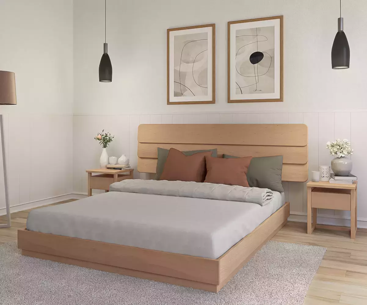 Lit Lakana avec tête de lit Frégate s'intègre parfaitement à la décoration de votre chambre