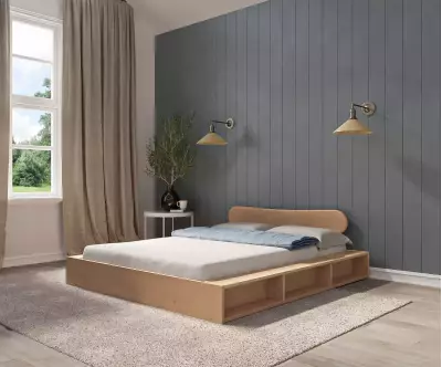 Lit Galion avec tete de lit Kauai en bois massif confortable