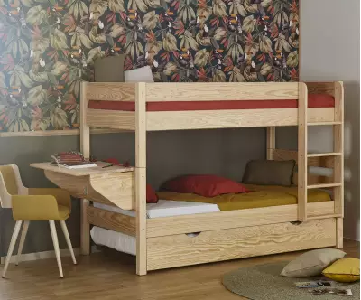 Lit superposé Écrin bas avec sommier gigogne et accessoires en option