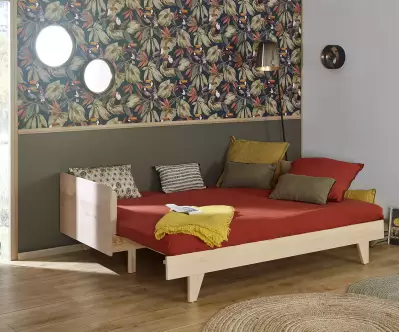 Lit peigne en bois massif avec 2 couchages