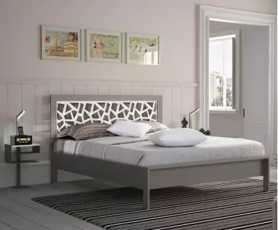 Lit métal bio Mosaic gris et blanc