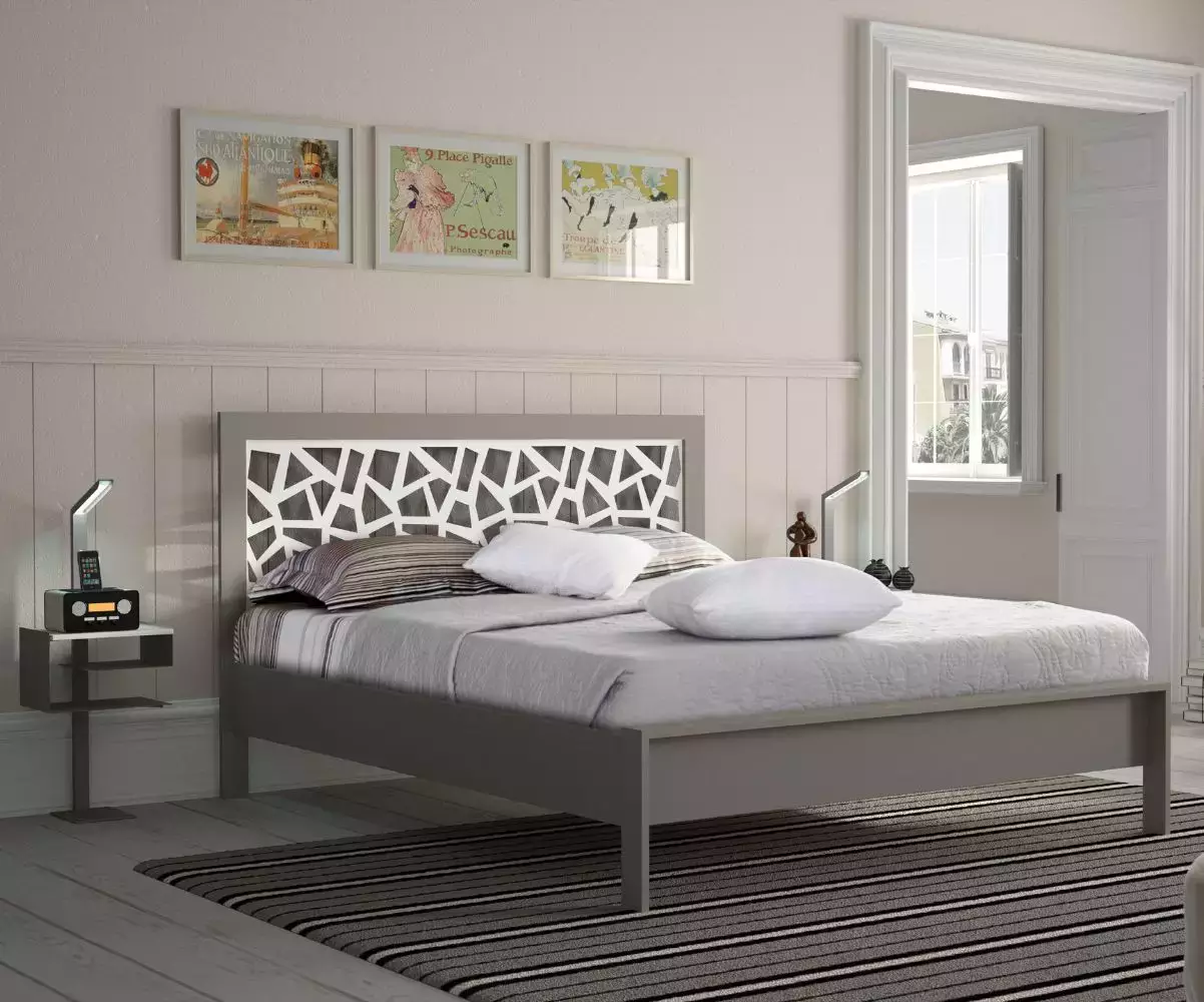 Lit métal bio Mosaic gris et blanc Lit métal bio Mosaic gris et blanc