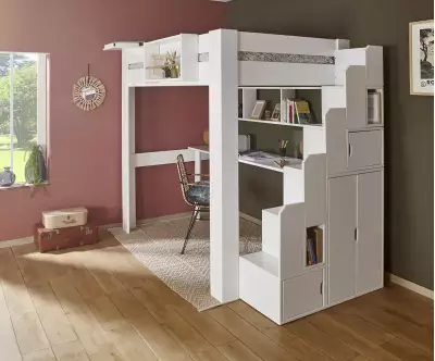Module escalier blanc avec rangements en bois massif