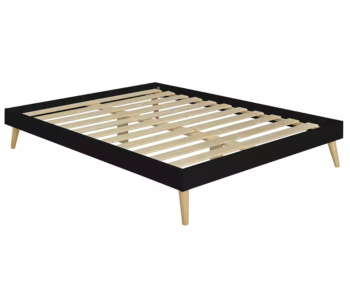 Lit 2 places en bois massif noir sommier Lit 2 places en bois massif noir sommier