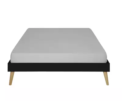 Lit 2 places en bois massif noir matelas en option