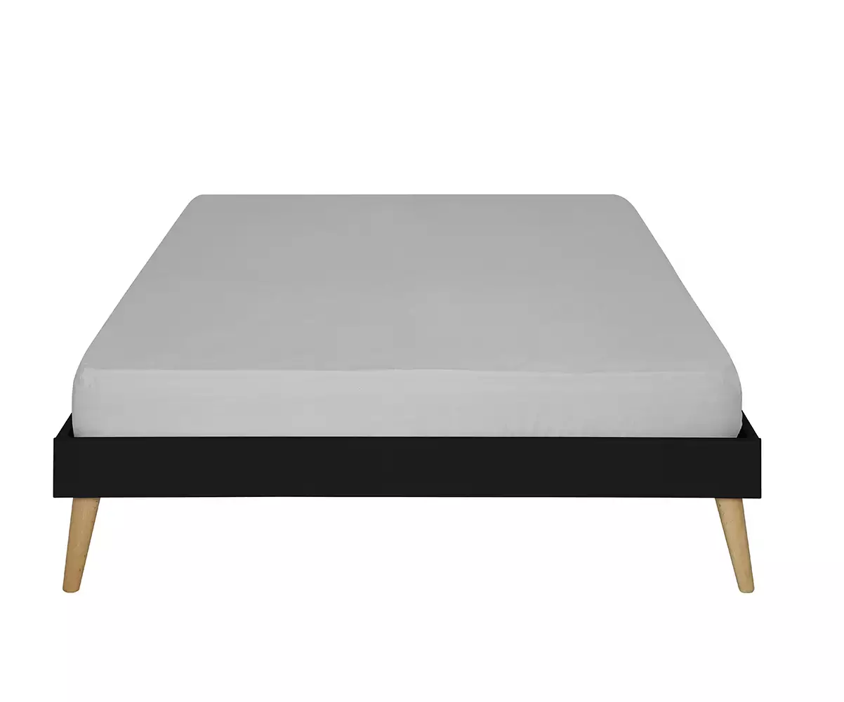 Lit 2 places en bois massif noir matelas en option Lit 2 places en bois massif noir matelas en option