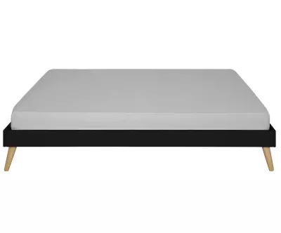 Lit 2 places en bois massif noir profil matelas en option