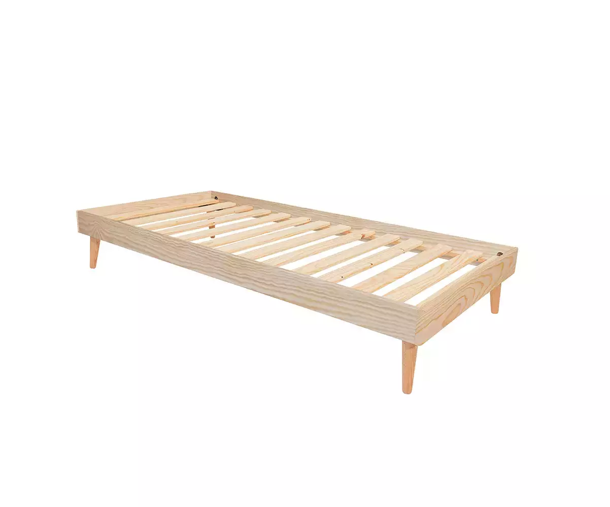 Lit 1 place en bois massif brut
