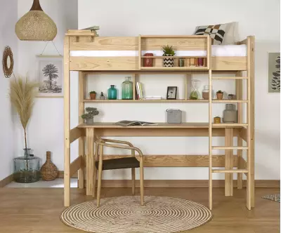 Lit mezzanine Douglas bois avec bureau (rangements en option)