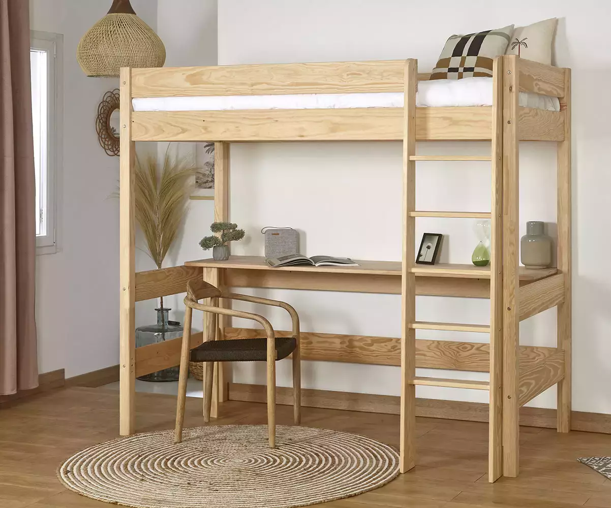 Lit mezzanine Douglas bois avec bureau Lit mezzanine Douglas bois avec bureau