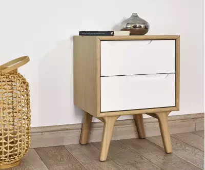 Table de chevet blanc et bois Pallas