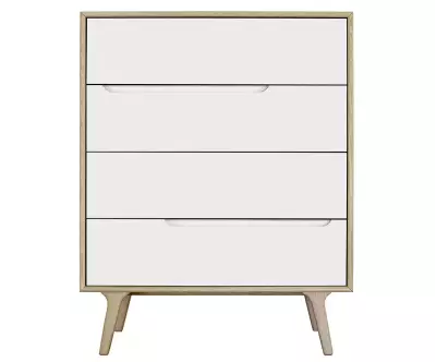Chiffonnier 4 tiroirs blanche et bois Pallas