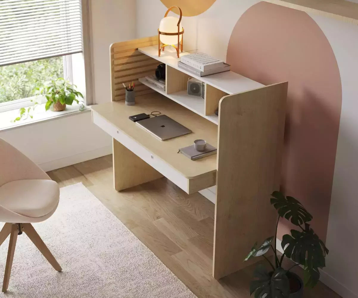 Bureau Duncan pour adulte bois et blanc Bureau Duncan pour adulte bois et blanc