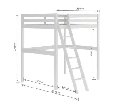 Lit Mezzanine Ted 2 Places 140x190 cm en Bois massif Naturel ou Blanc