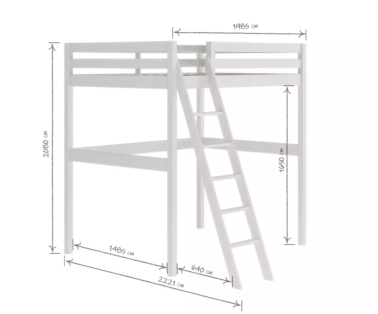 Lit Mezzanine Ted 2 Places 140x190 cm en Bois massif Naturel ou Blanc Lit Mezzanine Ted 2 Places 140x190 cm en Bois massif Naturel ou Blanc