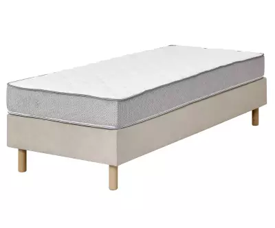 Sommier en tissu 1 couchage Senesi écru avec pieds et matelas en option