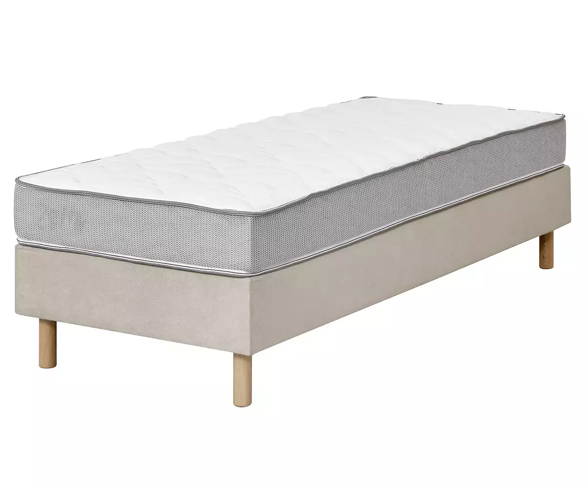 Sommier en tissu 1 couchage Senesi écru avec pieds et matelas en option Sommier en tissu 1 couchage Senesi écru avec pieds et matelas en option