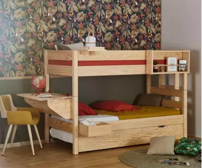 Casier en bois massif sur lit superposé