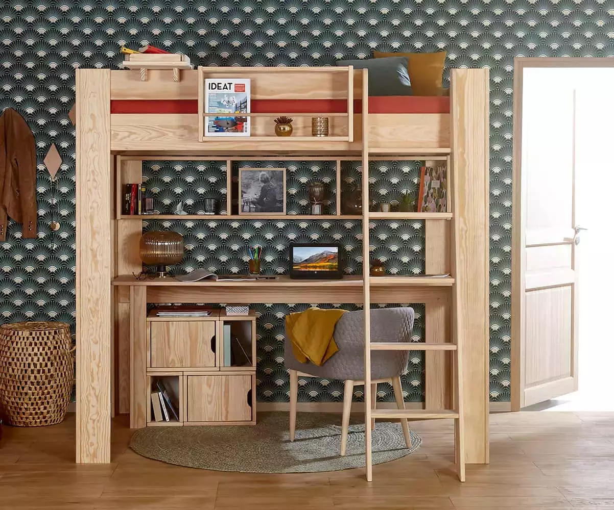 Bureau Milos bois naturel avec lit mezzanine Paros Bureau Milos bois naturel avec lit mezzanine Paros