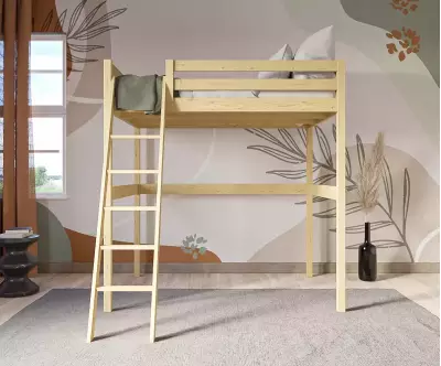 Lit mezzanine deux places bois avec matelas
