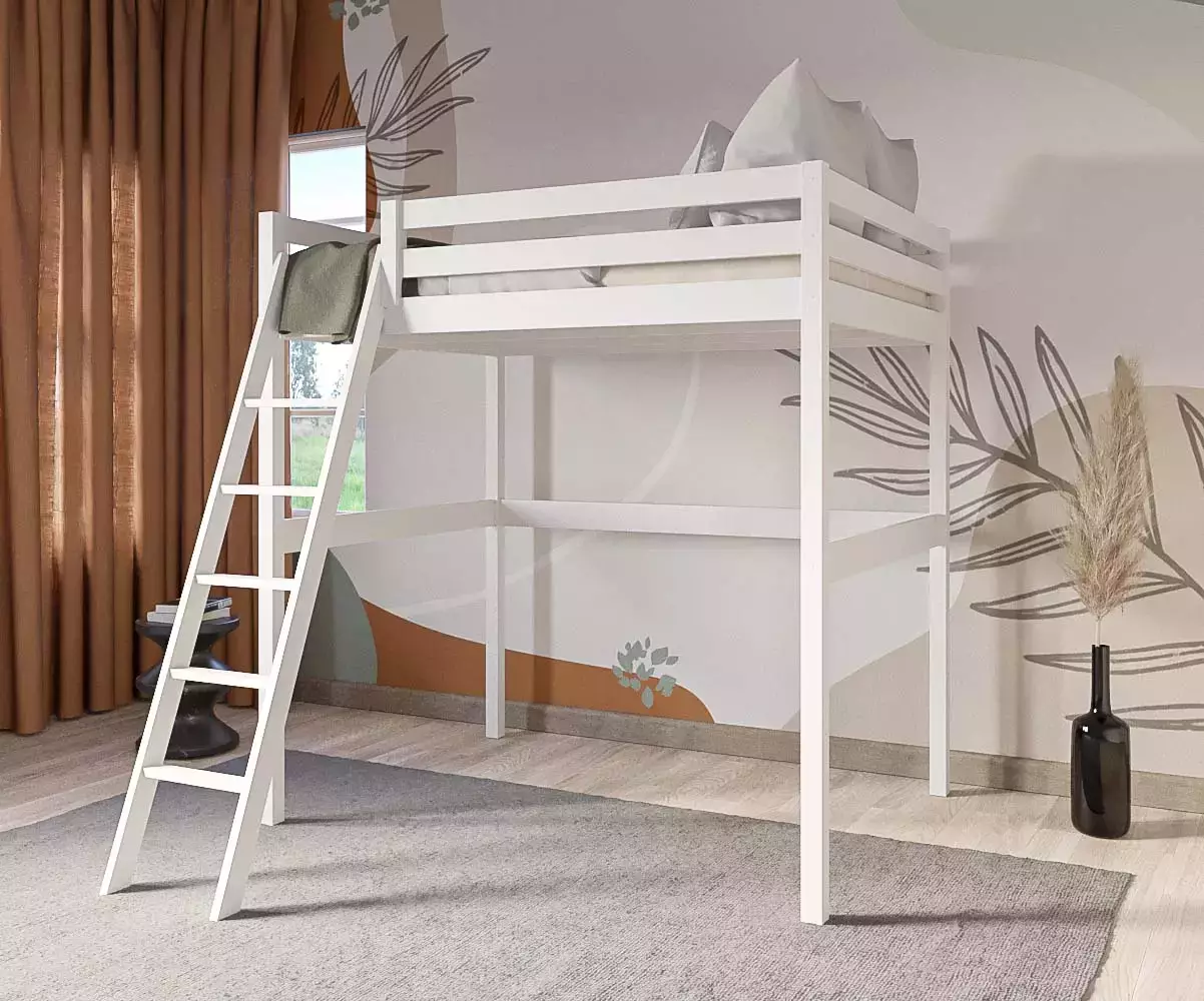 Lit mezzanine Ted blanc avec matelas Lit mezzanine Ted blanc avec matelas