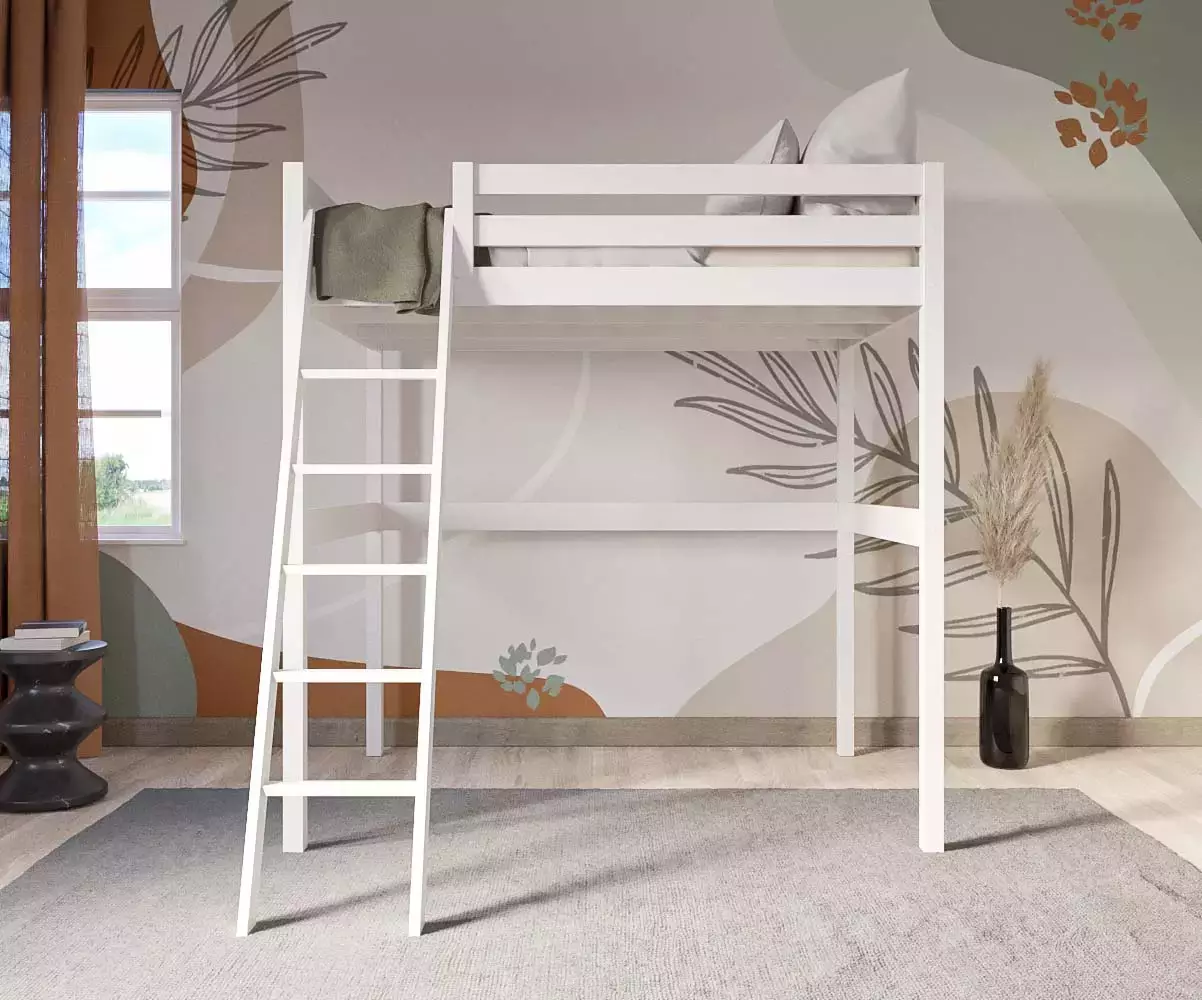 Lit mezzanine deux places blanc avec matelas Lit mezzanine deux places blanc avec matelas