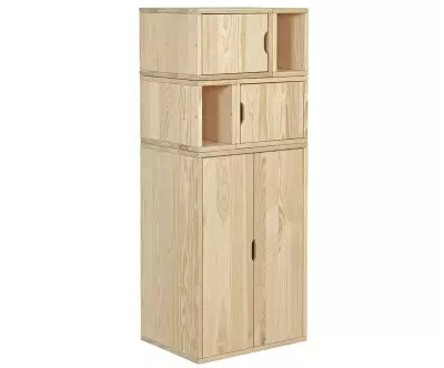 Armoire avec rangements bois naturel Milos en bois massif