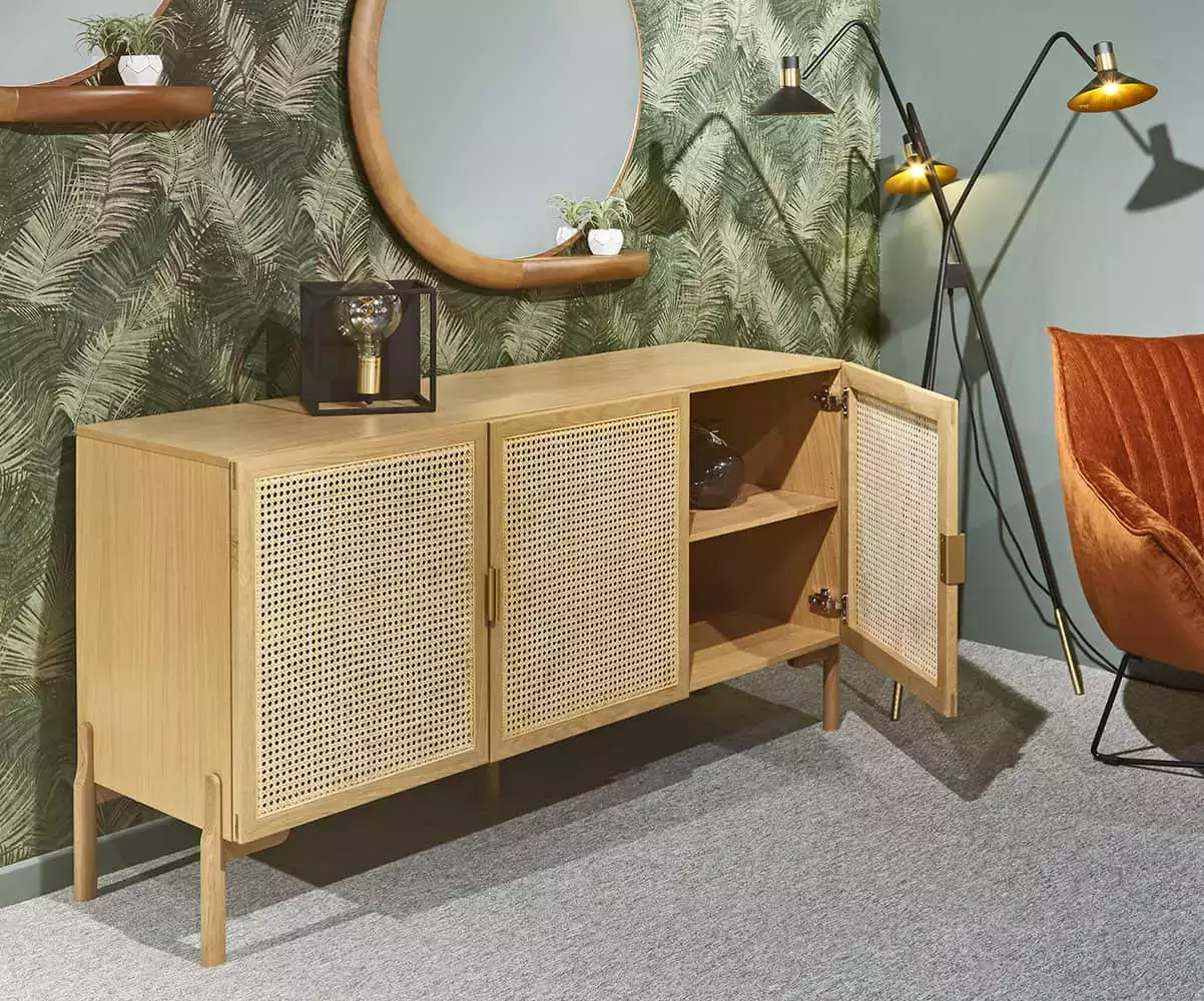 Buffet 3 portes en bois et cannage Buffet 3 portes en bois et cannage