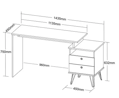 Dimensions du bureau modulable Darrel