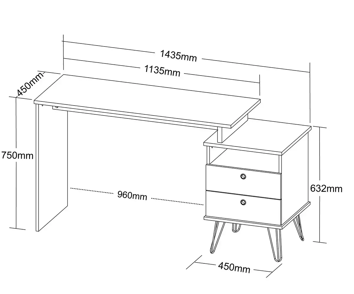 Dimensions du bureau modulable Darrel Dimensions du bureau modulable Darrel