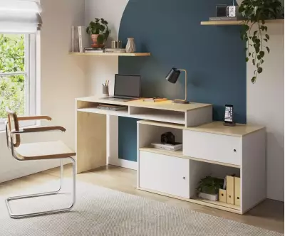 Bureau blanc et bois Isonoé