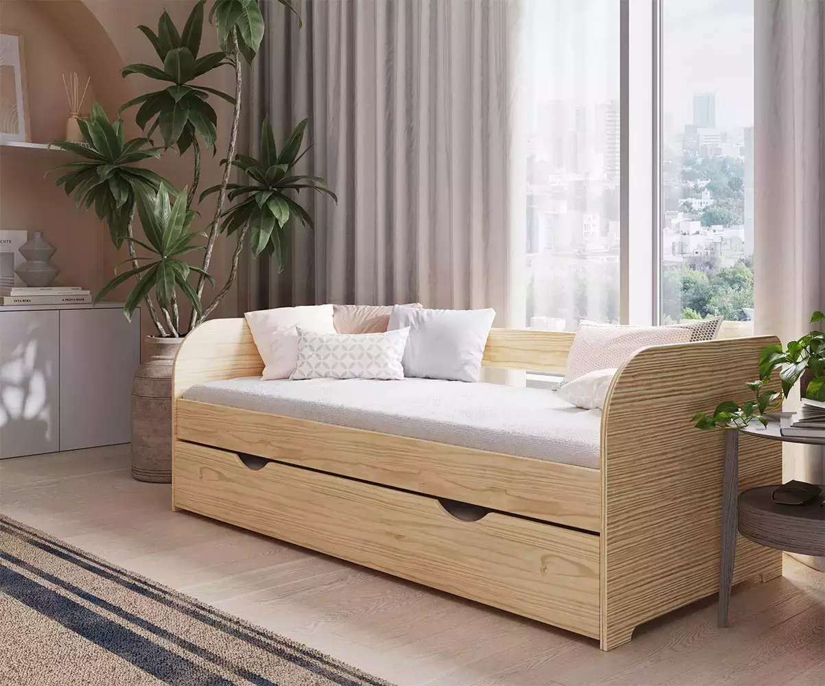 Lit banquette Flocon bois naturel avec tiroir en option Lit banquette Flocon bois naturel avec tiroir en option