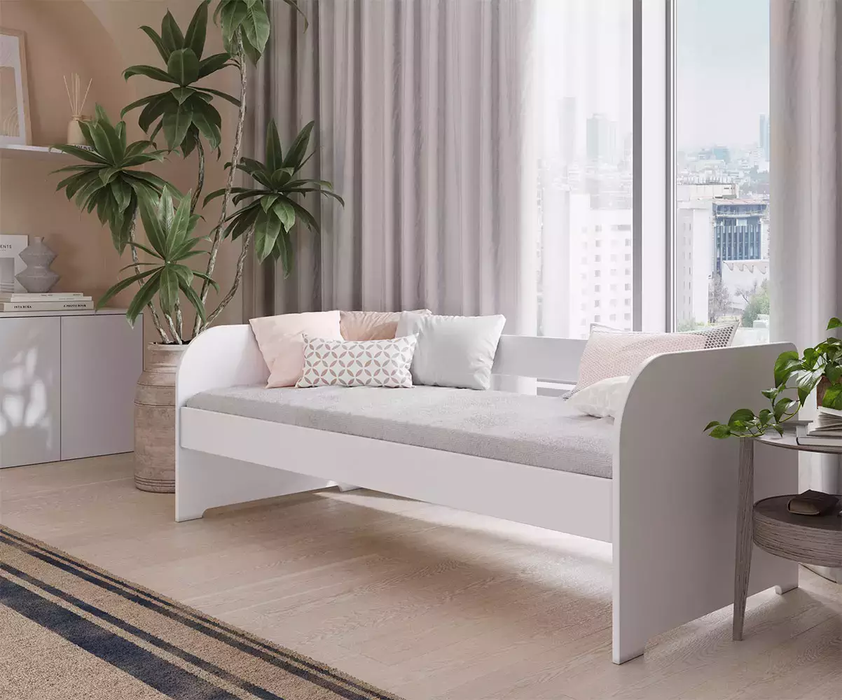 Lit banquette Flocon blanc avec tiroir en option Lit banquette Flocon blanc avec tiroir en option