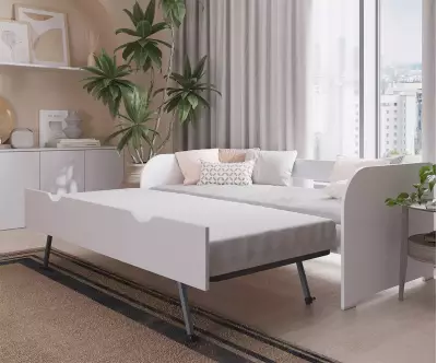 Lit gigogne déplié 2 couchages blanc