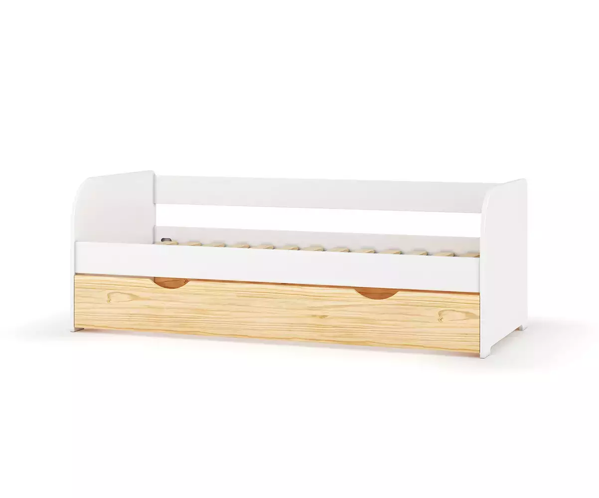 Lit gigogne blanc et bois brut Lit gigogne blanc et bois brut