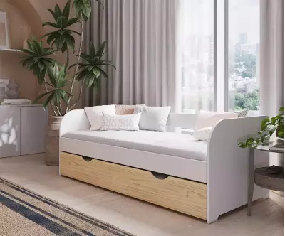 Lit gigogne banquette blanc et brut