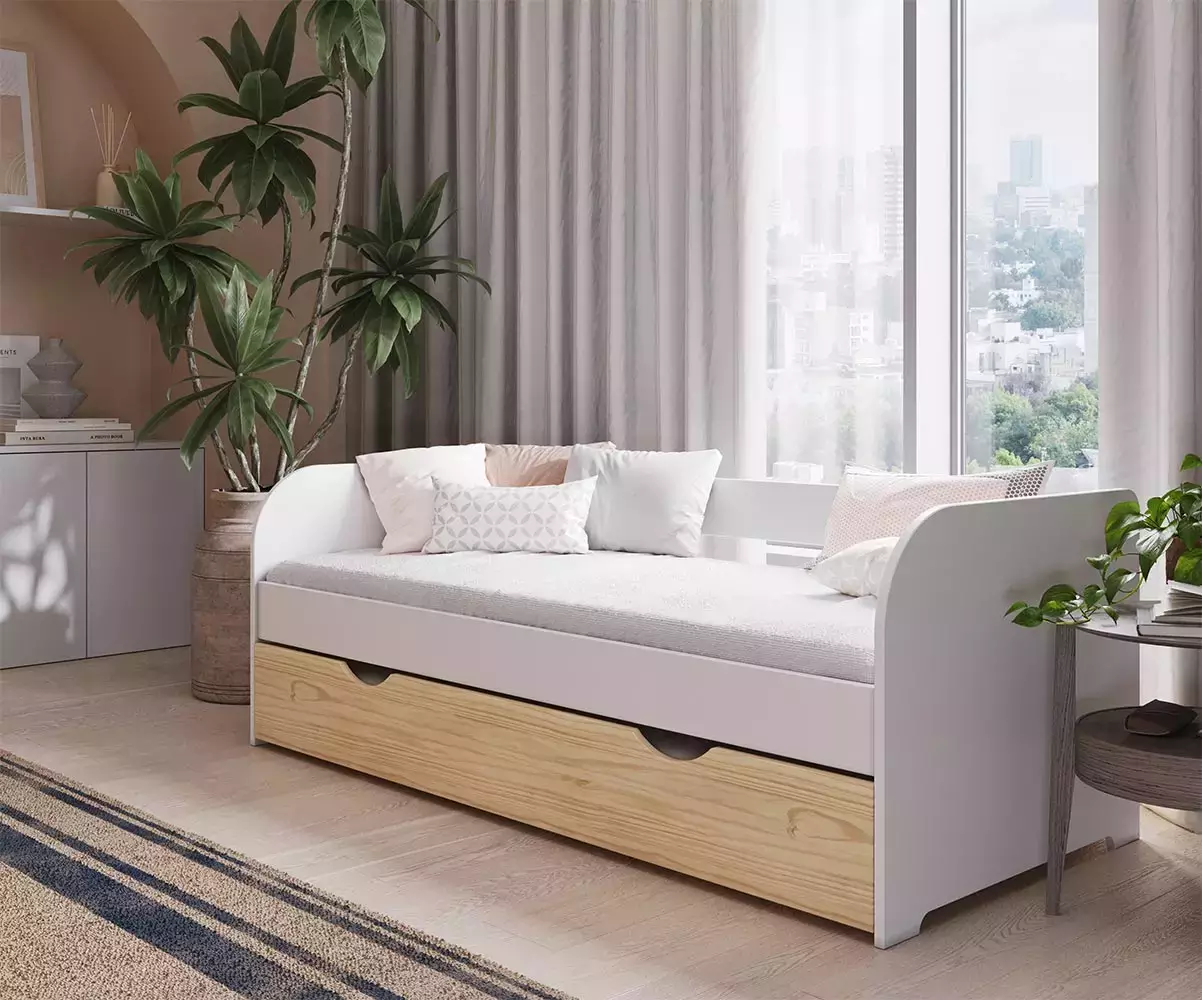 Lit gigogne banquette blanc et brut Lit gigogne banquette blanc et brut