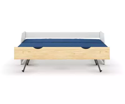 Lit gigogne bois massif sommier ouvert blanc et bois