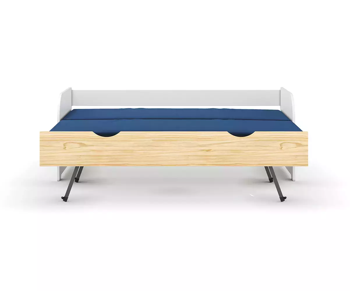 Lit gigogne bois massif sommier ouvert blanc et bois Lit gigogne bois massif sommier ouvert blanc et bois