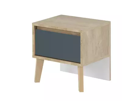 Table de nuit bleue et bois