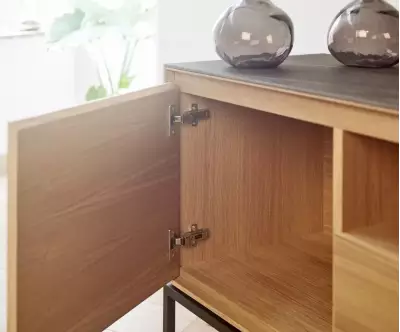 Zoom Meuble tv Alamy placage chene massif porte ouverte