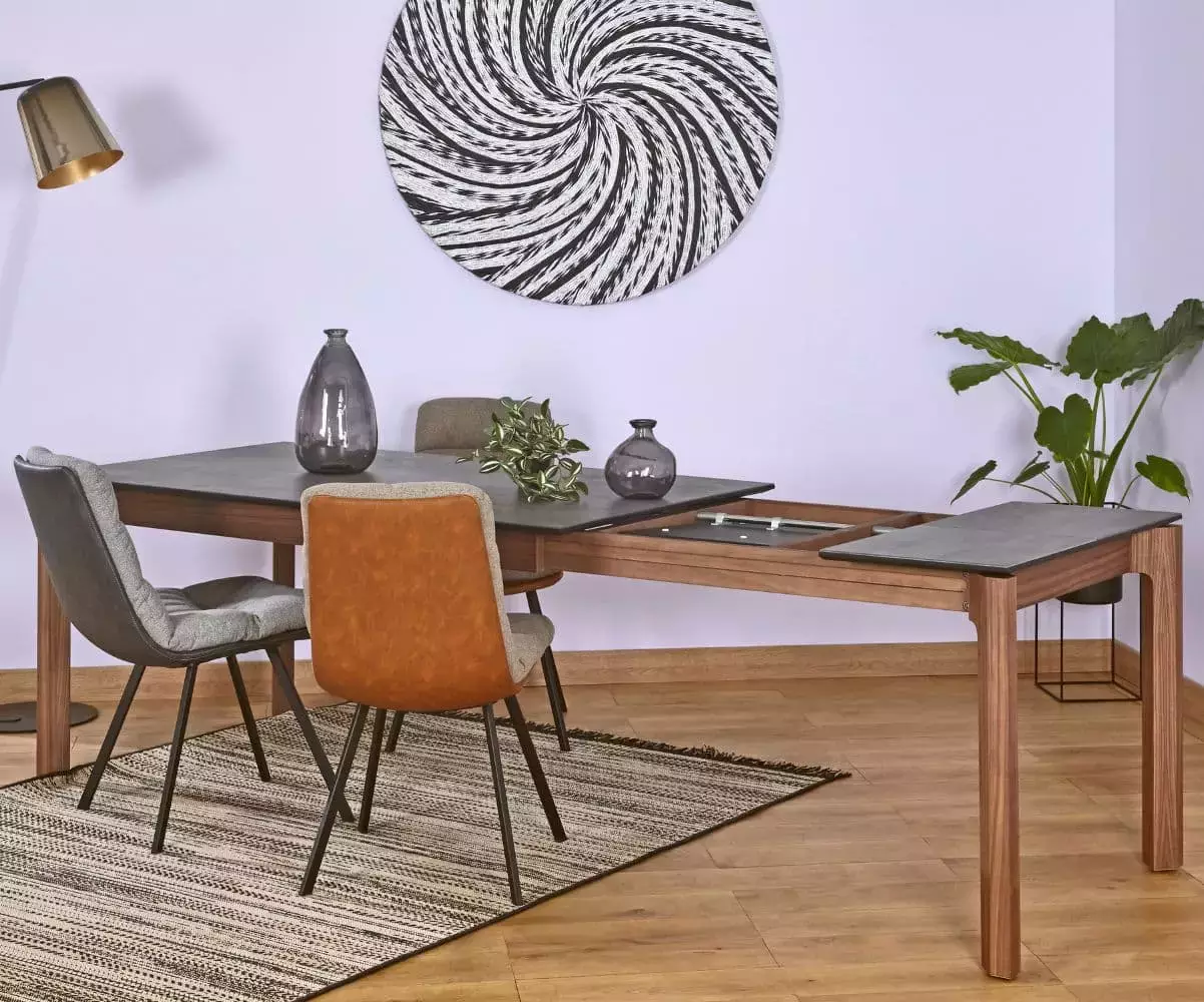 Table extensible Lantcha placage noyer massif Table extensible Lantcha placage noyer massif