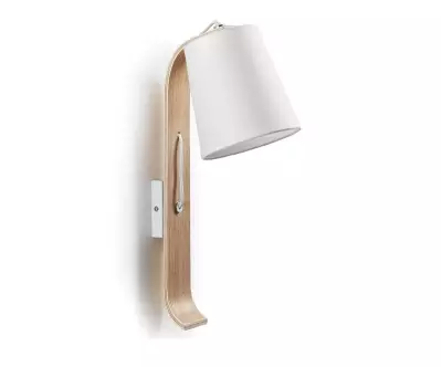 applique murale en bois design coloris blanc Carla avec abat-jour en tissu