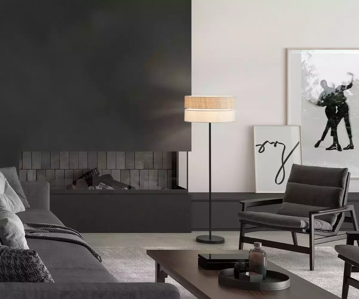 Lampadaire Sisia coloris noir et lin a un style contemporain Lampadaire Sisia coloris noir et lin a un style contemporain