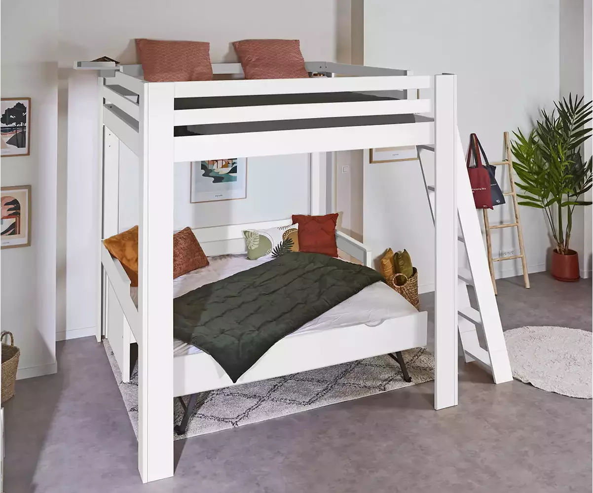 Lit mezzanine blanc 200x200 cm Palomar avec banquette Nuage ouverte en option Lit mezzanine blanc 200x200 cm Palomar avec banquette Nuage ouverte en option