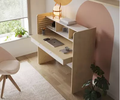 Bureau à Hauteur Réglable Duncan Bois et Blanc. Assis ou Debout