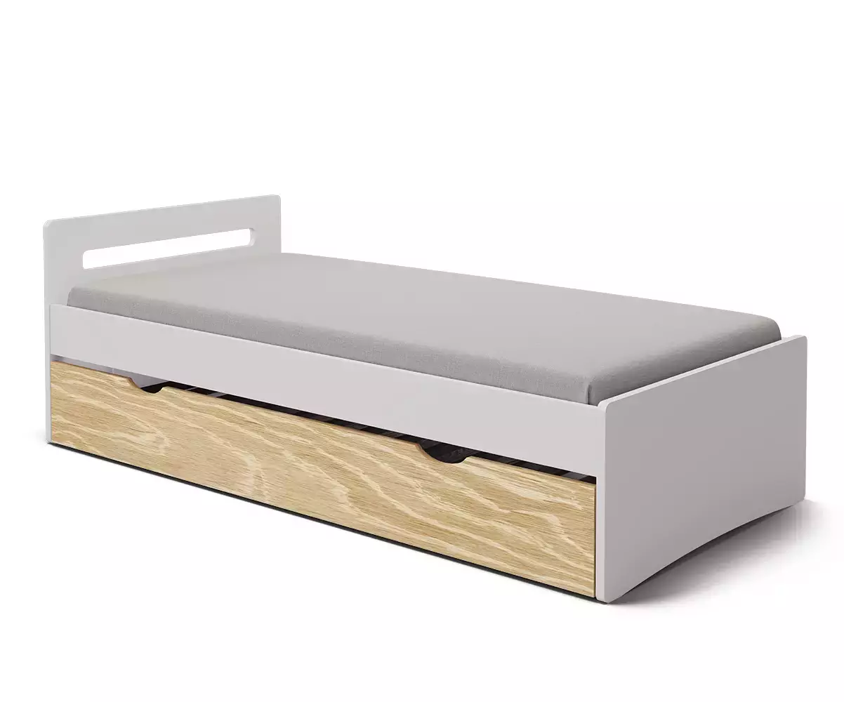 Lit gigogne adulte Lemand blanc et bois 2 en 1 Lit gigogne adulte Lemand blanc et bois 2 en 1