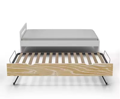 Lit gigogne adulte Lemand blanc et bois avec sommier escamotable