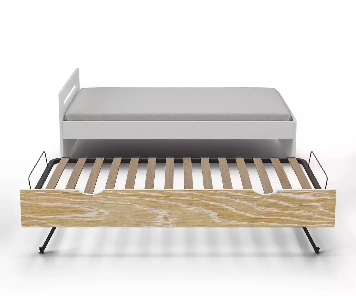 Lit gigogne adulte Lemand blanc et bois avec sommier escamotable Lit gigogne adulte Lemand blanc et bois avec sommier escamotable