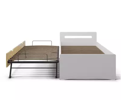 2 couchages blanc et bois même hauteur